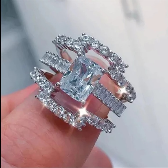 💍 New 925 Silver 3pc  Set Eternity Diamond Ring - Picture 4 of 6